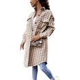 thumbnail image 3 of Women Plaid Jacket Turn Down Collar Button Long Shackets Cardigan Coat with Pockets, 3 of 4