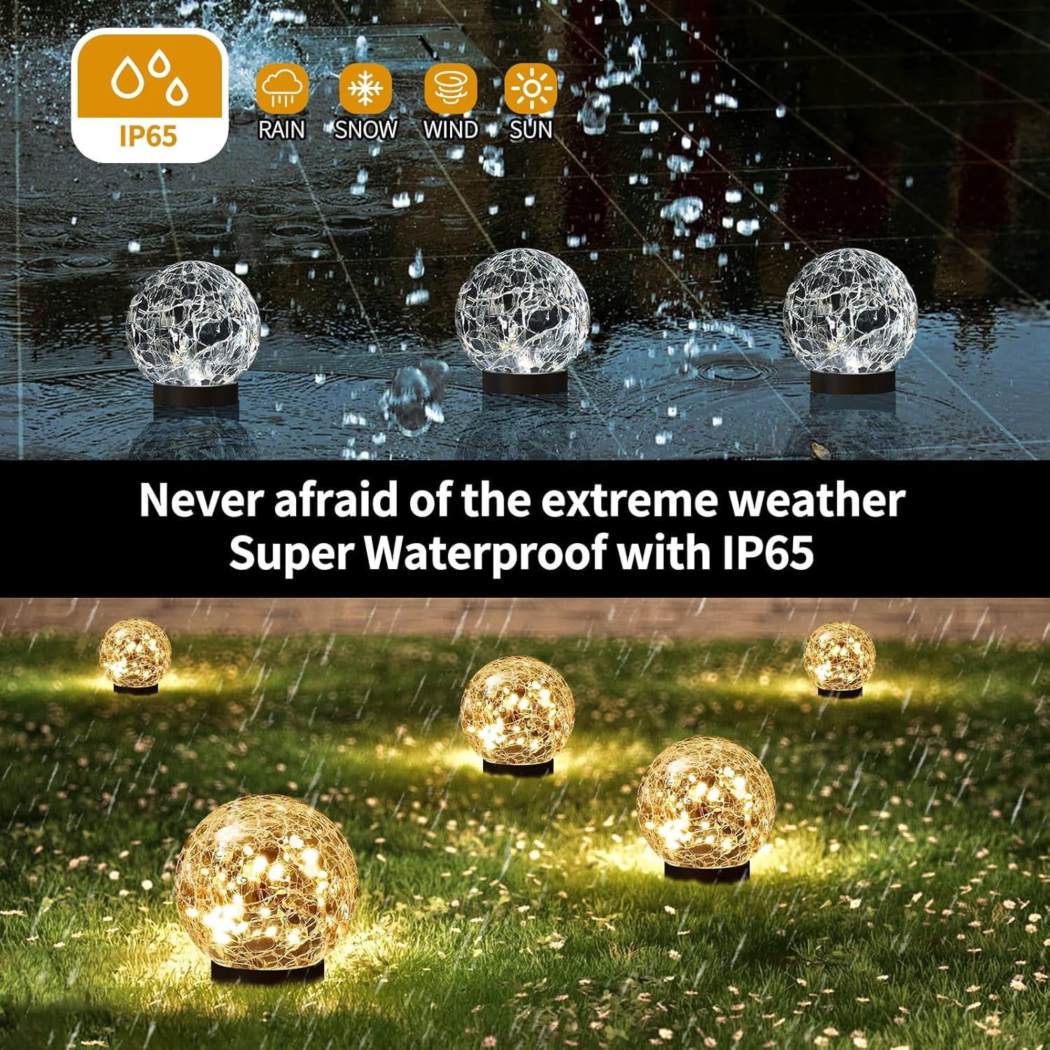Solar Ball Light Outdoor Waterproof Solar Ball for Garden Cracked Glass Ball Light Outdoor Solar Ball for Outdoor Decoration Patio and Courtyard Lawn Backyard Decoration