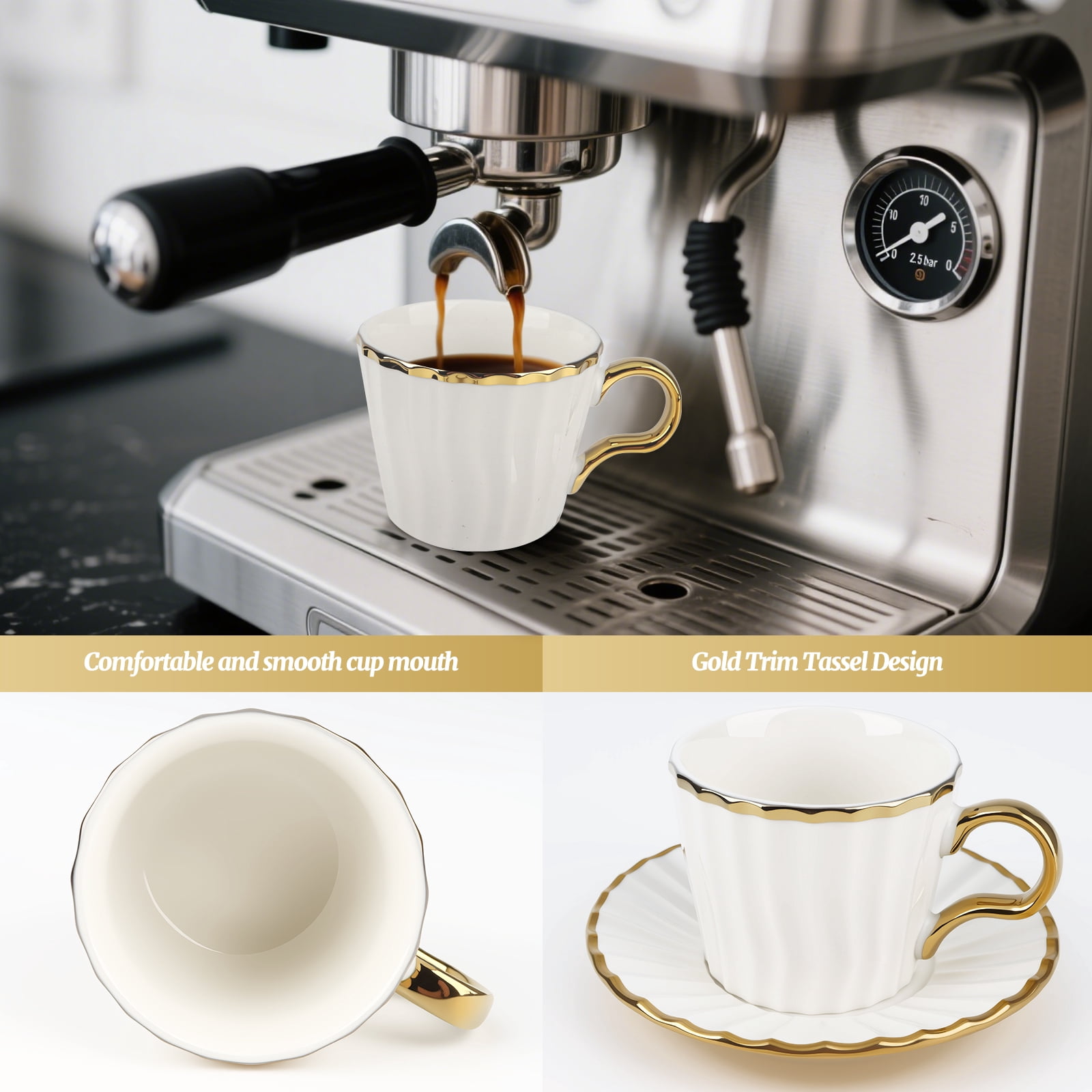 6-Piece Premium Porcelain Espresso Cup Set – 2372°F Fired, Lead/Cadmium Free, Oven/Microwave/Dishwasher Safe, Gift-Ready, Ideal for Home/Office/Housewarming