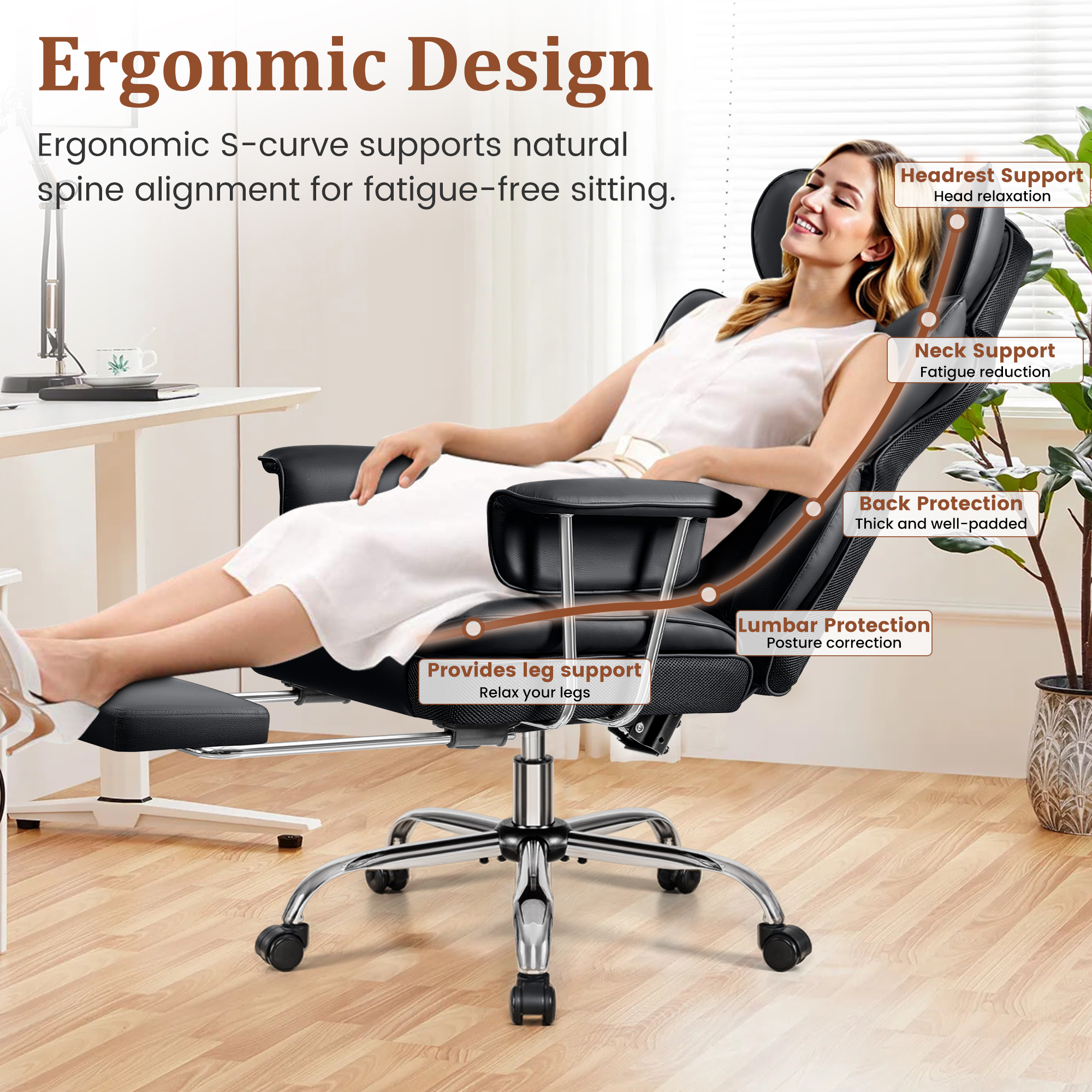 Coolhut Big and Tall Office Chair 500 lbs, Black photo 5