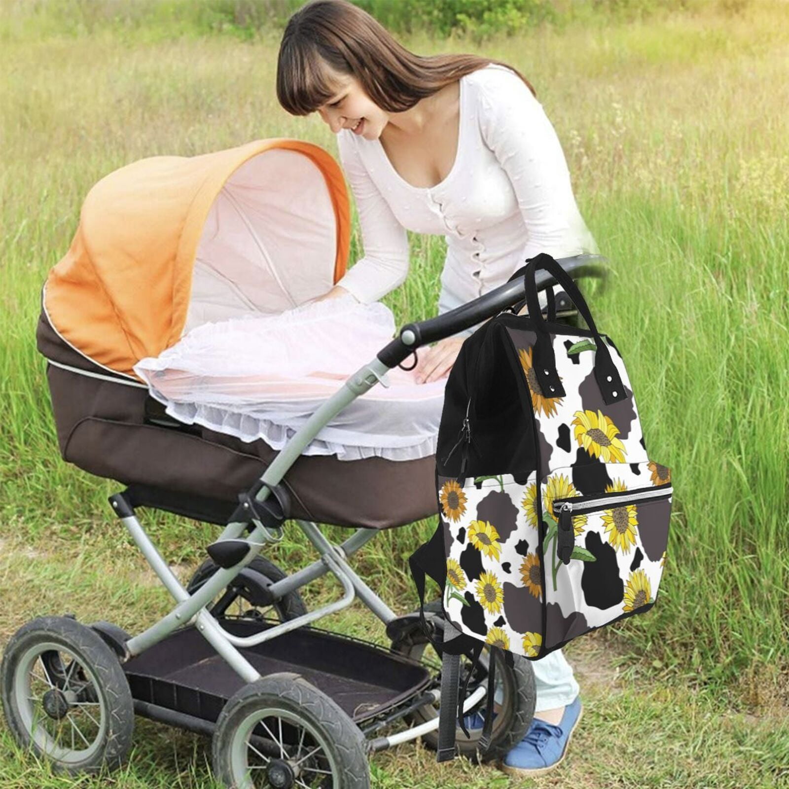 Ratiio Sunflowers Country Mummy Backpack - Waterproof Twill Canvas, Large Capacity Diaper Bag with Multiple Pockets and Adjustable Straps