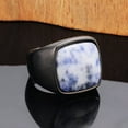 thumbnail image 2 of HIJONES Men Women's Stainless Steel Square Gemstone Ring Signet Style Vintage Statement Pinky Finger Rings Black Blue Size 13, 2 of 4