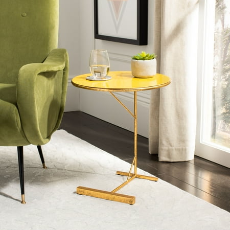 SAFAVIEH Sionne Modern Solid Round Corner Table Yellow/Gold