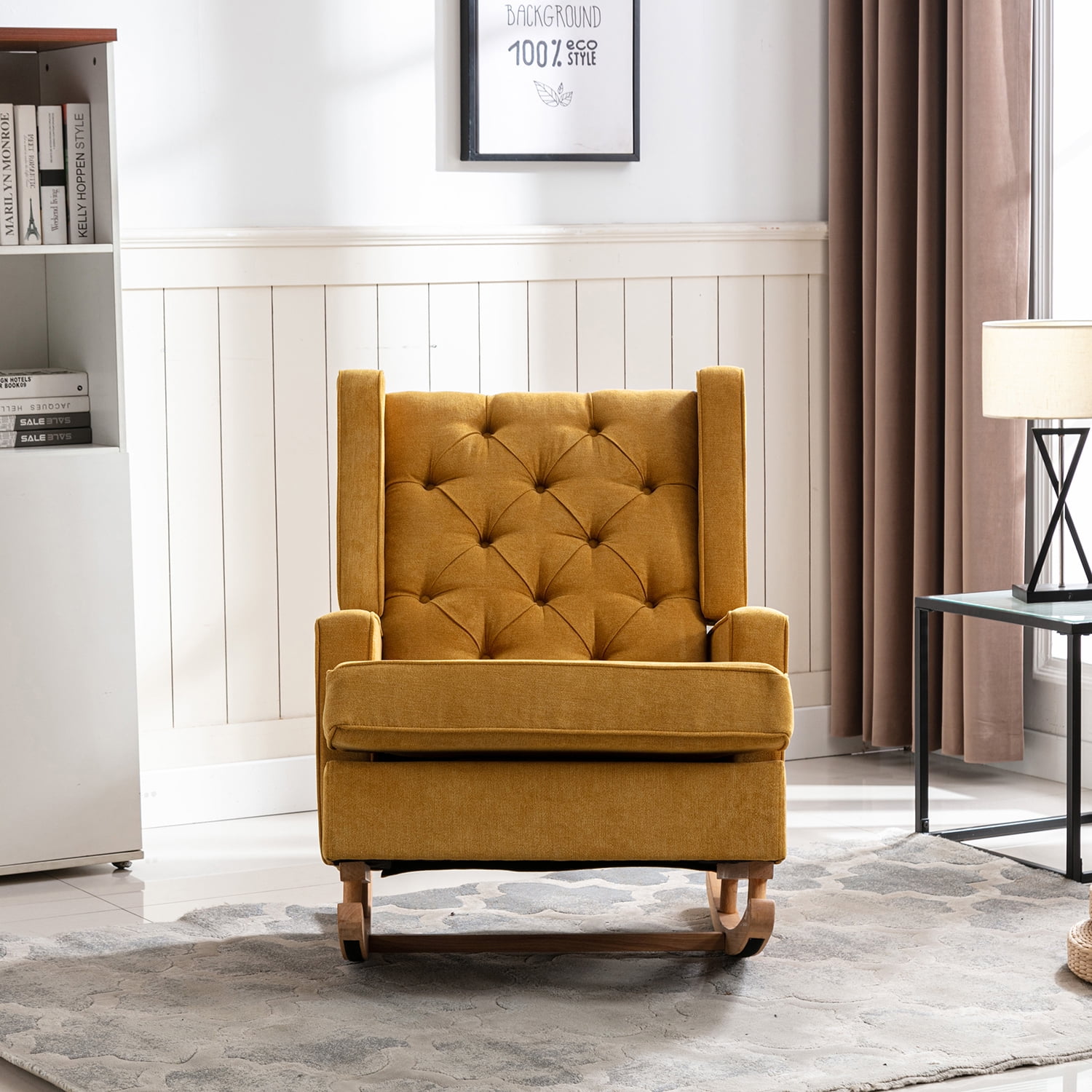 Kepooman Modern High Back Rocking Chair, Padded Seating for Living Room & Office, Yellow Kepooman Modern High Back Rocking Chair, Padded Seating for Living Room & Office, Yellow