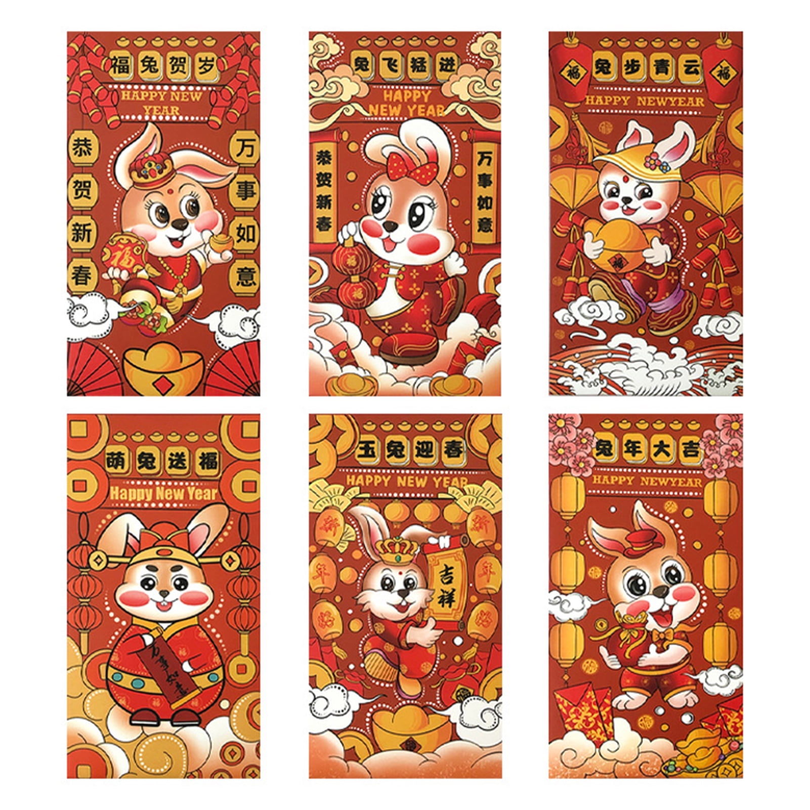 Fusipu 6pcs Chinese Red Envelopes Cartoon 2023 Year Of The Rabbit Red