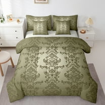 Manfei Vretro Damask Jacquard 7 Pieces Bedding Comforter Set,Baroque Flower Full Bedding Set,Green Floral Fitted Sheet Flat Sheet,Super Cozy Room Decoration Reversible