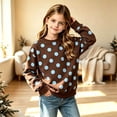 thumbnail image 2 of Girls Contrast Polka Dot Print Crewneck Sweatshirt, Long Sleeve Loose Pullover Top for Big Kids, Cute Classic Dotted Casual Sweatshirt Daily School Wear(Coffee1,4-5 Years), 2 of 4
