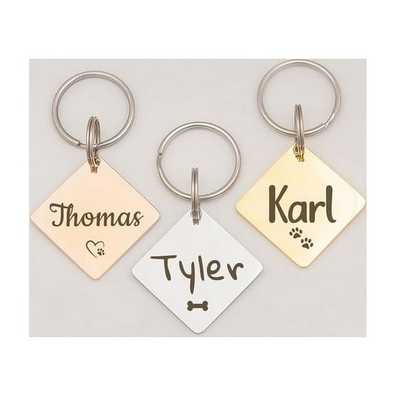Anavia Stainless Steel Double Sided Diamond Name and Icon Engraved Dog & Cat ID Tag, Multi-color, S
