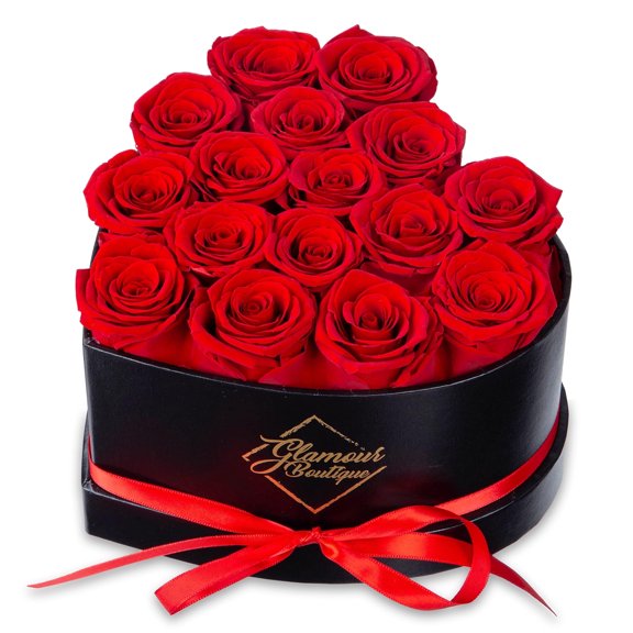 GLAMOUR BOUTIQUE 16 Forever Flower Heart Shape Box - Preserved Roses, Immortal Roses Gift for Her Eternal Rose Preserved Flowers for Delivery Mothers Day Women Valentines Day Gifts for Wife - Red