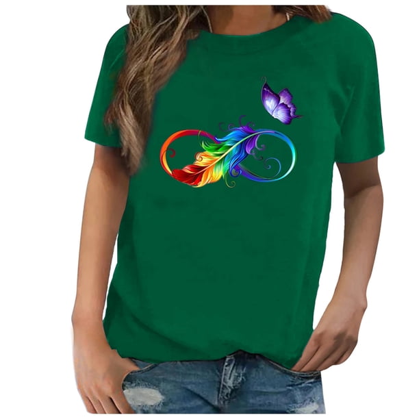 Gibobby Casual Playera de Manga Corta para Mujer Tops túnica blusa casual mujer manga suelta impresión camisas camiseta corta mujer blusa(Verde,G)
