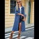 thumbnail image 4 of Chaqueta Vaquera Rasgada con Botones para Mujer, Gabardina Midi con Agujeros Desgastados por Encima de la Rodilla. Azul XL, 4 of 8