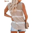 thumbnail image 3 of Spencer Women's Tie Dye Sleeveless Tank Tops Summer Loose Button Down Blouse Striped Vest T-Shirts Plus Size "Khaki, 2XL", 3 of 9