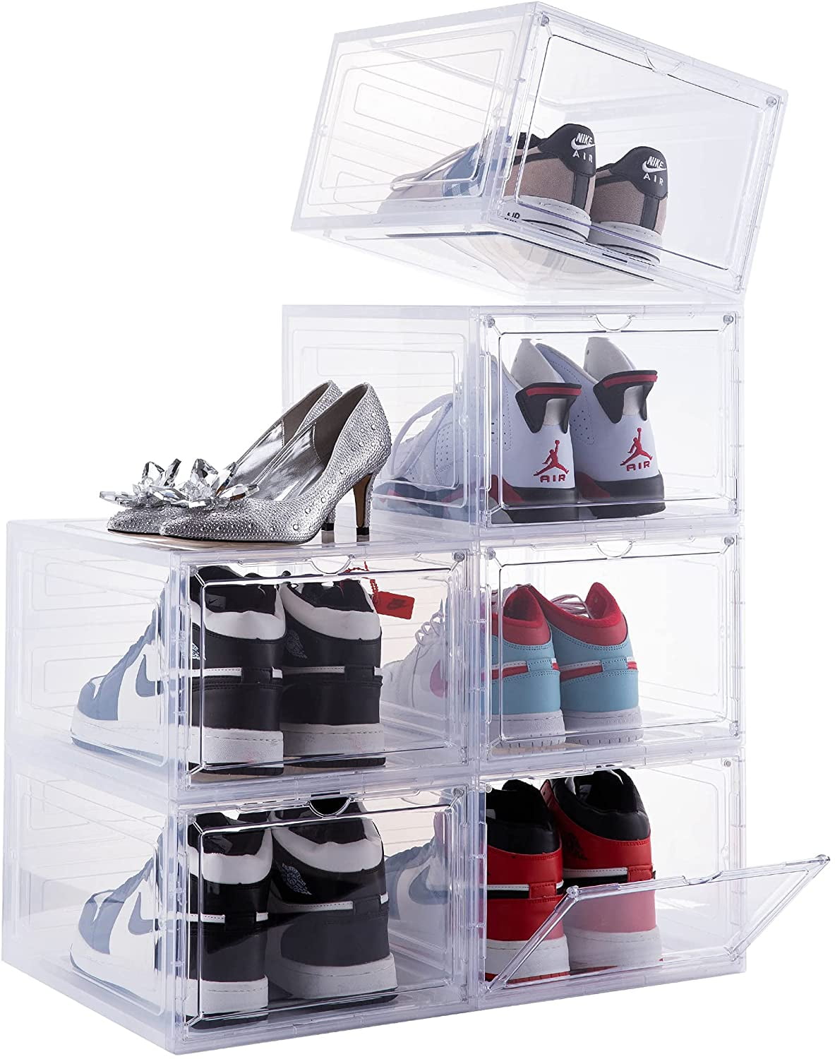 6 x CLEAR PLASTIC MENS SHOE BOX STORAGE STACKING STACKABLE UNIT DRAWER 