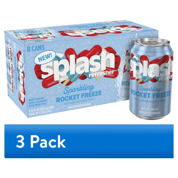 (3 pack) Splash Rocket Freeze Sparkling Water, 12 fl oz, 8 Cans