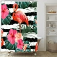 thumbnail image 3 of Tropical Plant Shower Curtain, Green Leaf Botanical Shower Curtain Set, Flamingo Monstera Shower Curtains for Bathroom, Waterproof Fabric with 12 Hooks, 72 x 72 Inches, 3 of 6