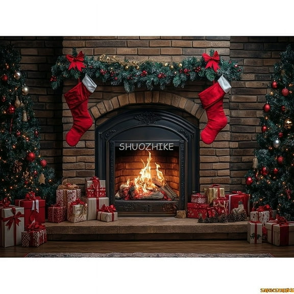 New Year Christmas Day Digital Photography Backdrop Prop Fireplace Winter Living Room Gift Holiday Photo Studio Background RS-22