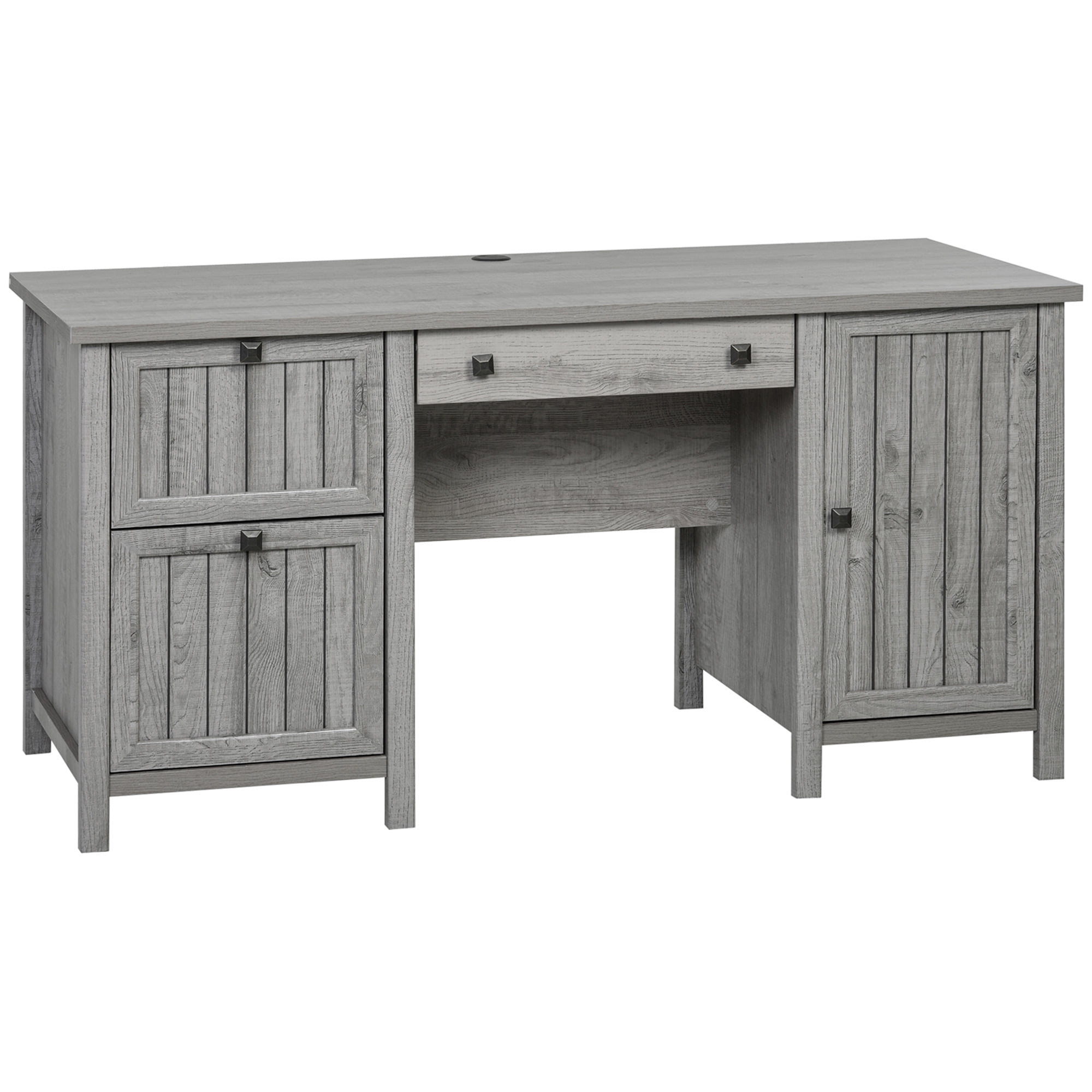 HOMCOM Vintage Executive Computer Desk, Home Office Work station, Student Table with Cabinet & 3 Drawers for Hanging Files, gray