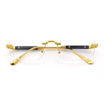 Rimless Hustler Retro Gangster Rapper Rectangle Luxury Fashion Eyeglasses Gold Black