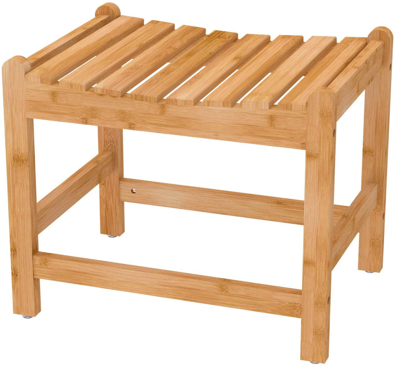 Bamboo Shower Bench with Shelf-Waterproof Wood Shower Stool for Inside Shower Spa Sauna（Walnut 