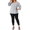 thumbnail image 2 of Agnes Orinda Women's Plus Size Tops Long Sleeve Crochet Panel Hollow Out Pleated Casual Tunics Blouse 4X Gray, 2 of 6