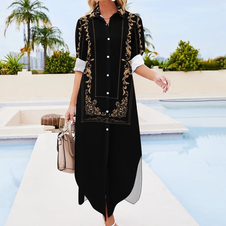 Barong Tagalog Print- Filipino Long Sleeved Shirt Dress summer dress dresses  for womens - Walmart.com