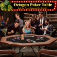 thumbnail image 2 of 8-Player Octagonal Poker Table with Metal Frame, Water-Resistant Padded Rail, and Stainless Steel Cup Holders – Perfect for Texas Hold'Em, Blackjack, and Home Casino Games, 2 of 8