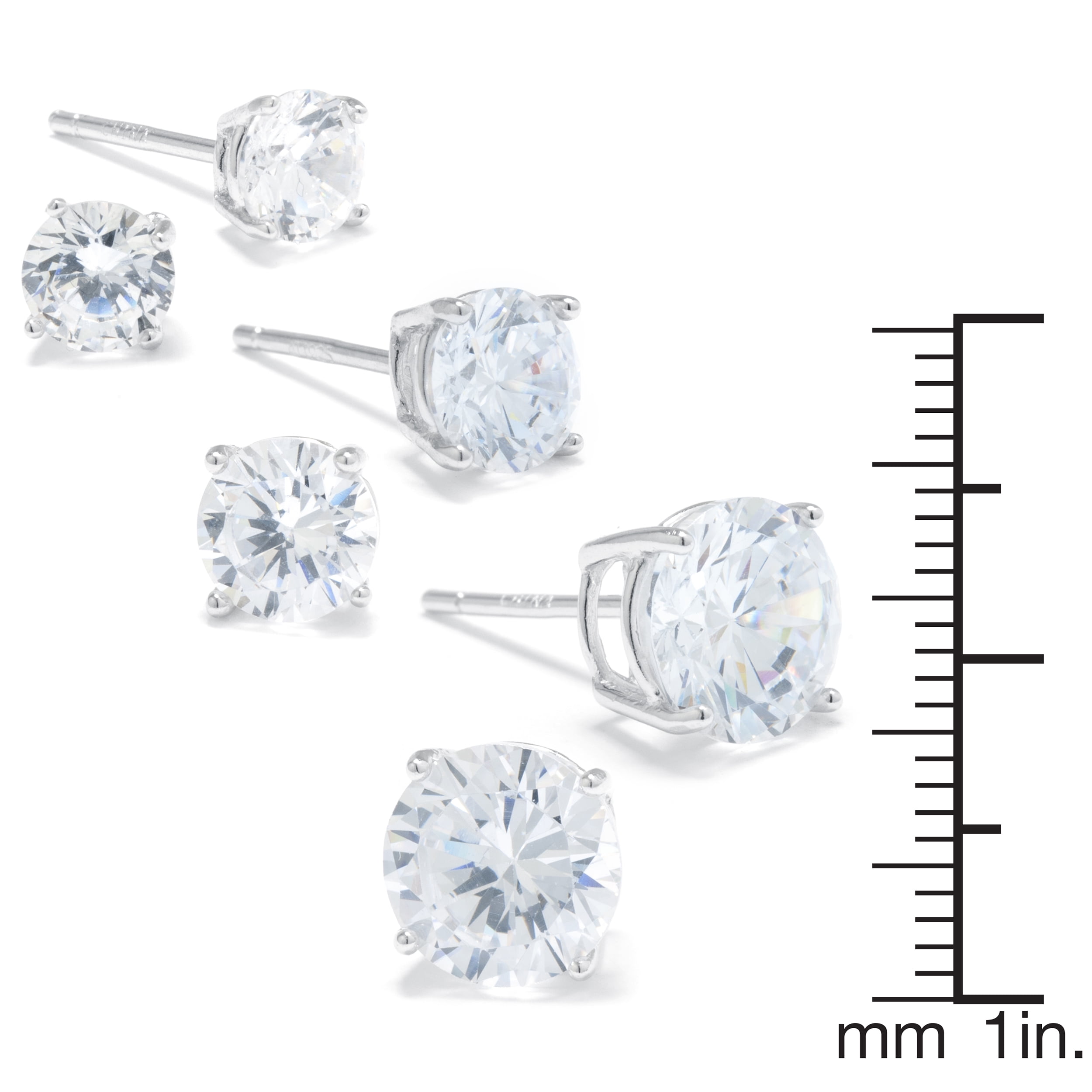 Marisol & Poppy Cubic Zirconia Trio Stud Earrings Set in Sterling Silver for Women & Teens