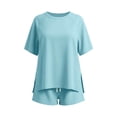thumbnail image 6 of jobturf Casual Two Piece Sets for Women Side Slit Short Sleeve T-Shirt and Drawstring Shorts Set Summer Tracksuit Matching Outfits S-2XL, 6 of 7