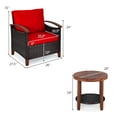 thumbnail image 2 of Patiojoy 3-Piece Patio Rattan Bistro Set Acacia Wood Frame Sofa and Side Table Red, 2 of 6