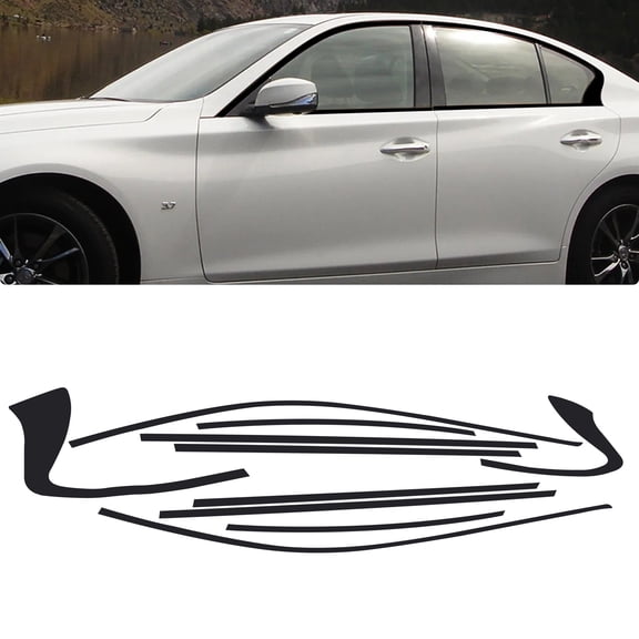 Xotic Tech Chrome Delete Blackout Vinyl Wrap Overlay Kit Precut Window Trim Compatible with Q50 Q50S Sedan 2014-2023 (Matte Black)