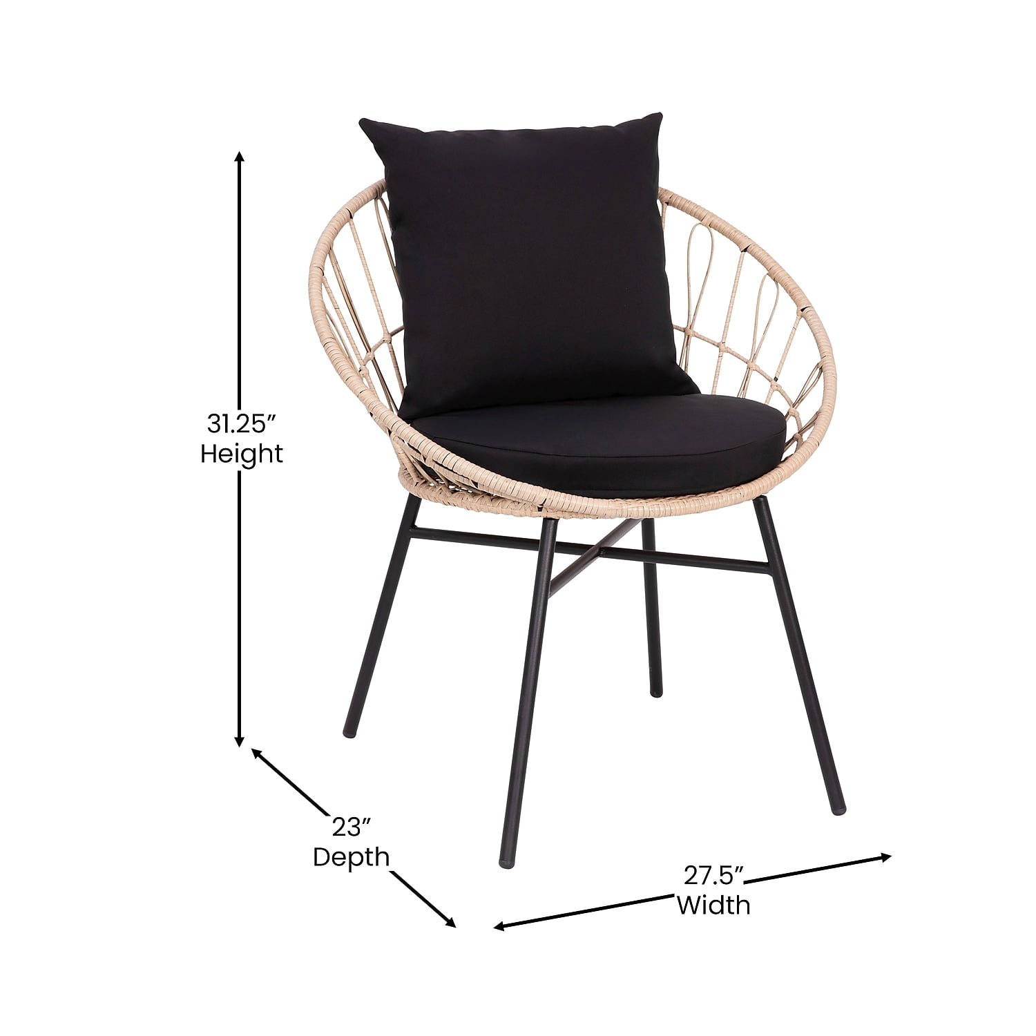 Flash Furniture Devon Wicker Patio Club Chairs, Tan/Black, Set of 2