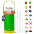 thumbnail image 1 of VYBLOOJUG Termo para Ni&ntilde;os, Botella de Aguas con 2 Pajitas, Sorbos y Chug, A Prueba de Fugas para Escuela, Deportes o Excursiones, Libre de BPA (12 oz / 360 ml, Tangerina Verde), 1 of 7