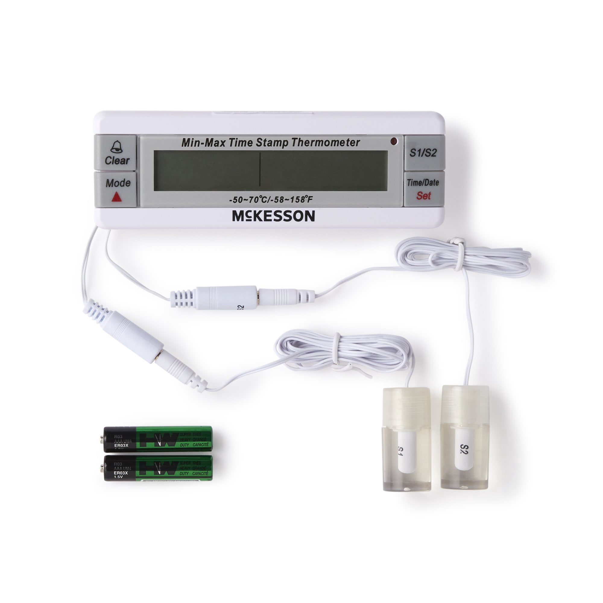 McKesson Desk / Wall / Door Mount Dual (°F °C) Digital Refrigerator / Freezer Thermometer with Alarm
