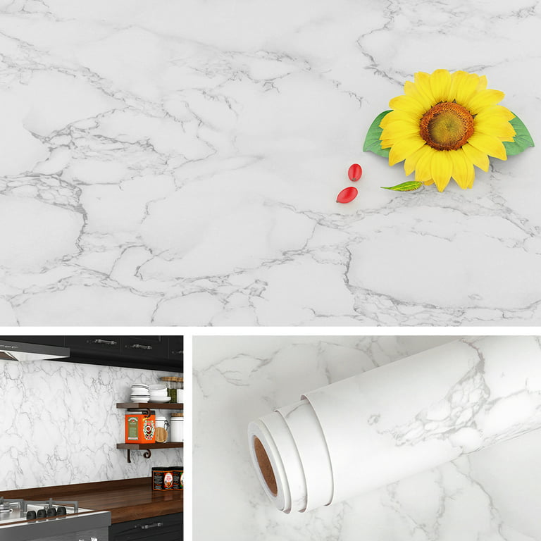 Caltero Marble Contact Paper 15.7 x 118 Black White Grey Wallpaper Peel and Stick Glossy Marble Self Adhesive Contact Paper for Countertop Kitchen
