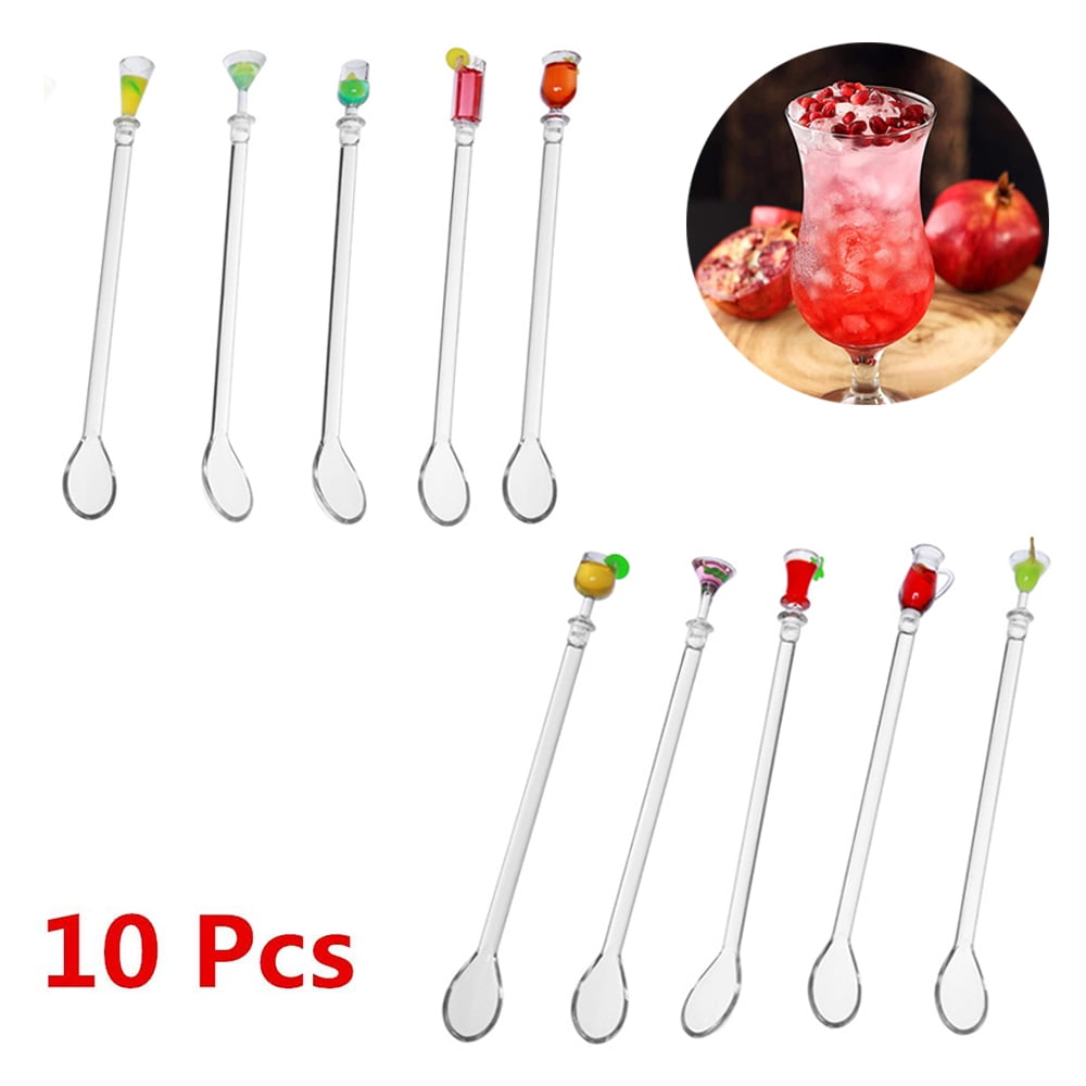 10 Pcs Cocktail Stirrers Swizzle Sticks Acrylic Cocktail Drink stirres Mixer Bar with Colorful Wine Glass Patterns for Tropical Party Drinks Juice Tea Coffee Bar（23cm