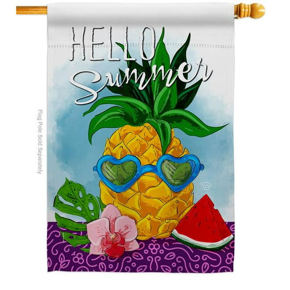Ornament Collection H192196-BO Hello Pineapple Summertime Fun & Sun 28 x 40 in. Double-Sided Decorative Vertical House Flags for Decoration Banner Garden Yard Gift