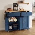 thumbnail image 4 of Walsunny Kitchen Islands Carts with Drop Leaf Table 2 Drawers 5 Wheels 4 Magnetic Doors Rolling Storage Cabinet Blue, 4 of 6