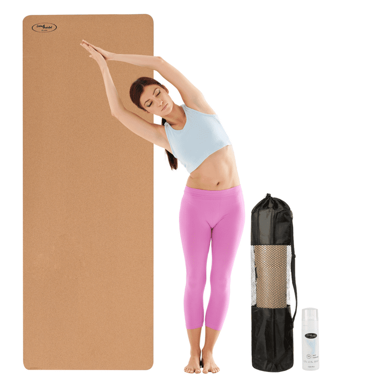 LivinGrateful Cork Yoga Mat Set That All The Cool Kids Are Using, Includes  Carrying Case & Natural Spray, Natural Cork & Eco Rubber