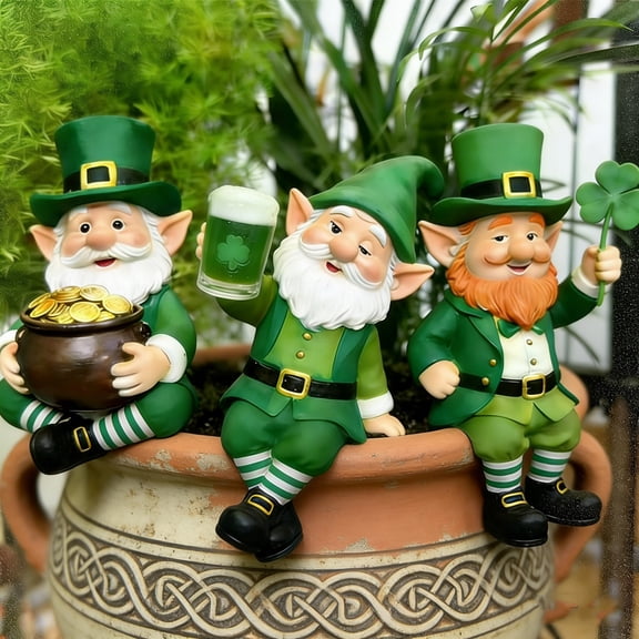 St. Patrick’s Day Figurine – 3.15x3.15 Inch Green Holiday Themed Miniature for Planters, Desktops, Shelves, and Windowsills – Indoor Outdoor Irish Decoration or Gift