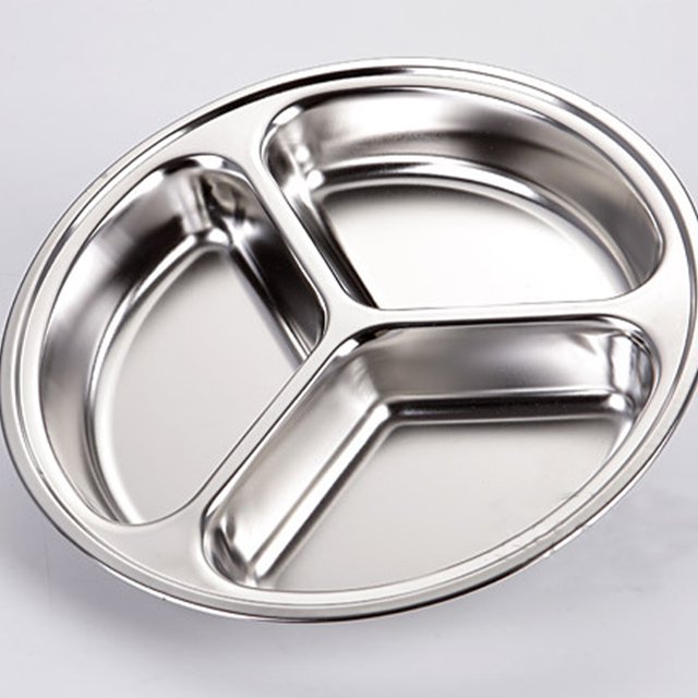 Baohd Silver Exquisite Craft Stainless Steel Divided Dinner Plate Smooth Line Round Edge Divided Plate