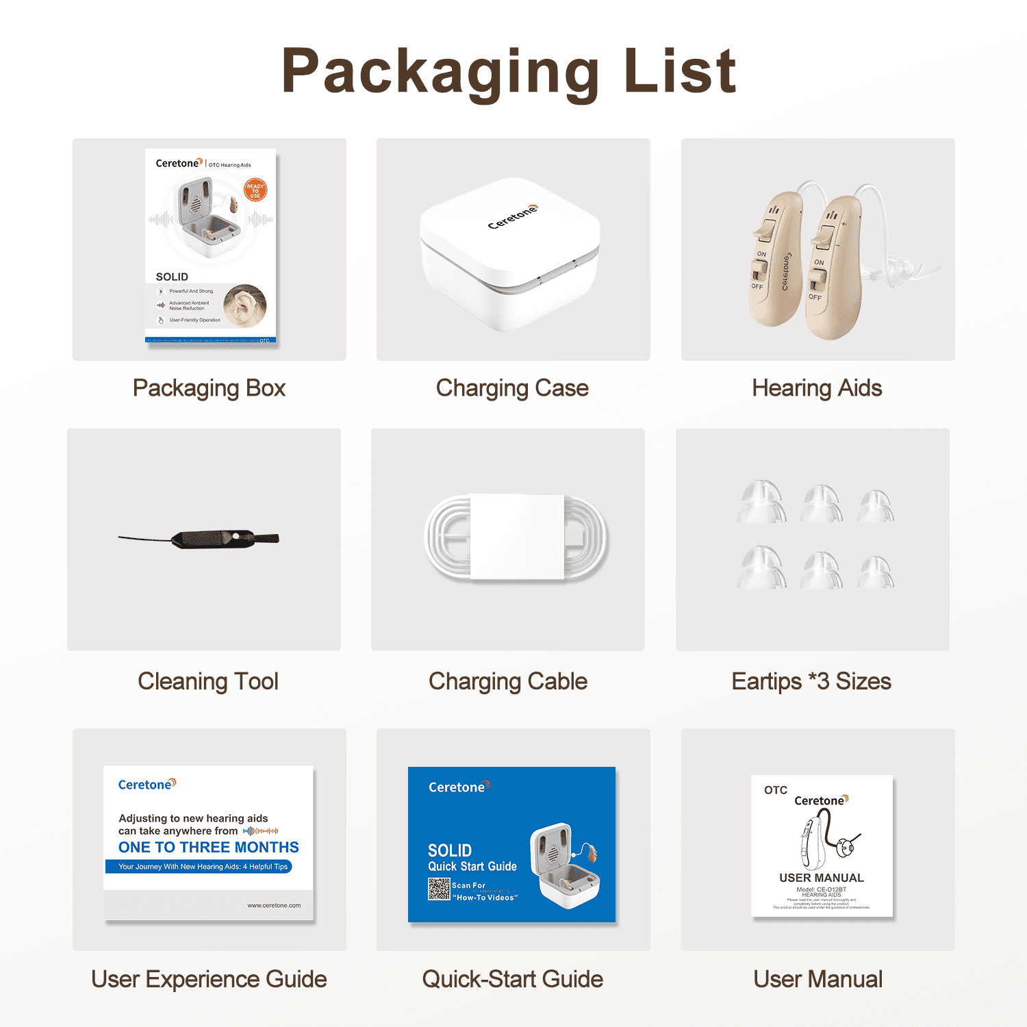 Ceretone Solid Hearing Aids with Intricon® Digital Chip, Rechargeable OTC Digital Hearing Devices for Senior - Virtually Invisible, Volume Control & Preset Programs