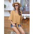thumbnail image 4 of Anygrew Womens Tops Summer Blouses V Neck Batwing Sleeve Tops Tie Knot Chiffon Button Down Casual Blouse, 4 of 7