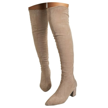 

WNVMWI Boots for Women Women s Fashion Long Pointed Suede Block Heel Fashion Knee High Boots Comfort Black Boots Wide Calf Boot Casual Shoes Thigh High Boots for Women Tall Boots Size 40