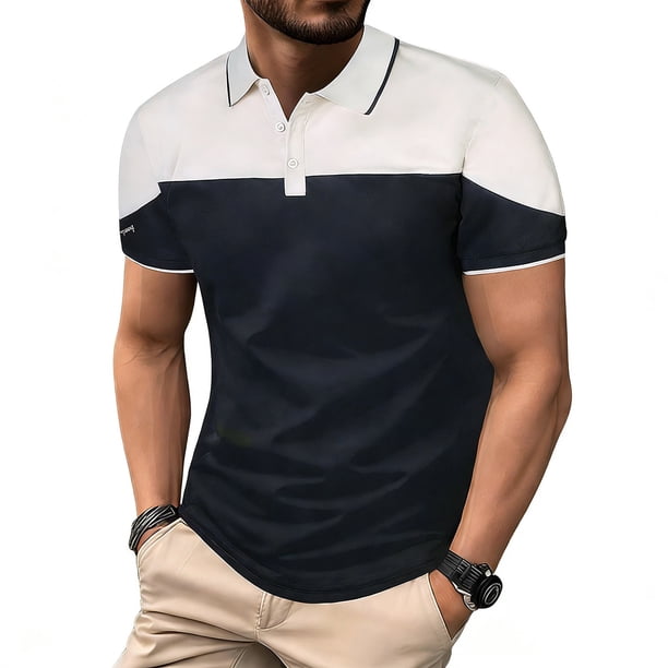 Camisetas de Manga Corta de los Hombres Casual Color Sólido Muesca Solapa Botón Arriba, Camiseta Transpirable para el Verano