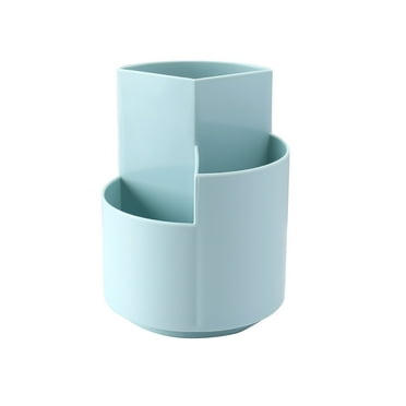 Acdanc Pencil Holder,Large Capacity 3-Slot Rotating Pencil Cup,Blue Plastic Pen Holder for Desk
