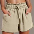 thumbnail image 3 of Women's Denim Shorts Womens Casual Solid Side Pockets Pants Shorts Elastic Waist Pockets Daily High Waist Shorts,Yellow Women's Shorts S, 3 of 6