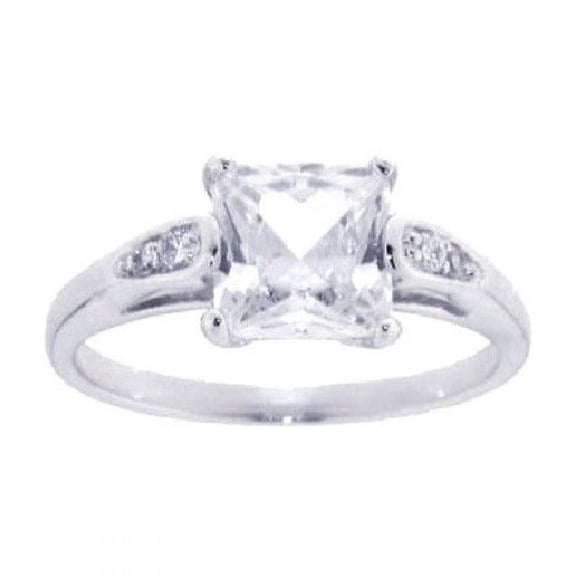 Sterling Silver 925 Rhodium Plated Clear Square Promise Ring White CZ Jewelry Female Size 7