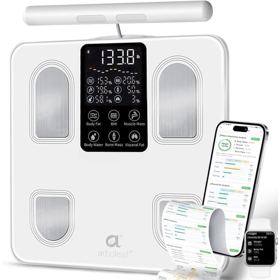 arboleaf 8-Electrode Smart Scale, High Precision Body Fat Analyzer, Track 50  Metrics BMI Muscle Mass, Digital Bluetooth Bathroom Scale
