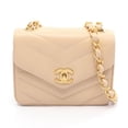 thumbnail image 1 of Pre-Owned CHANEL Chevron V-Stitch Shoulder Bag, Leather, Women's, Beige (Good), 1 of 10