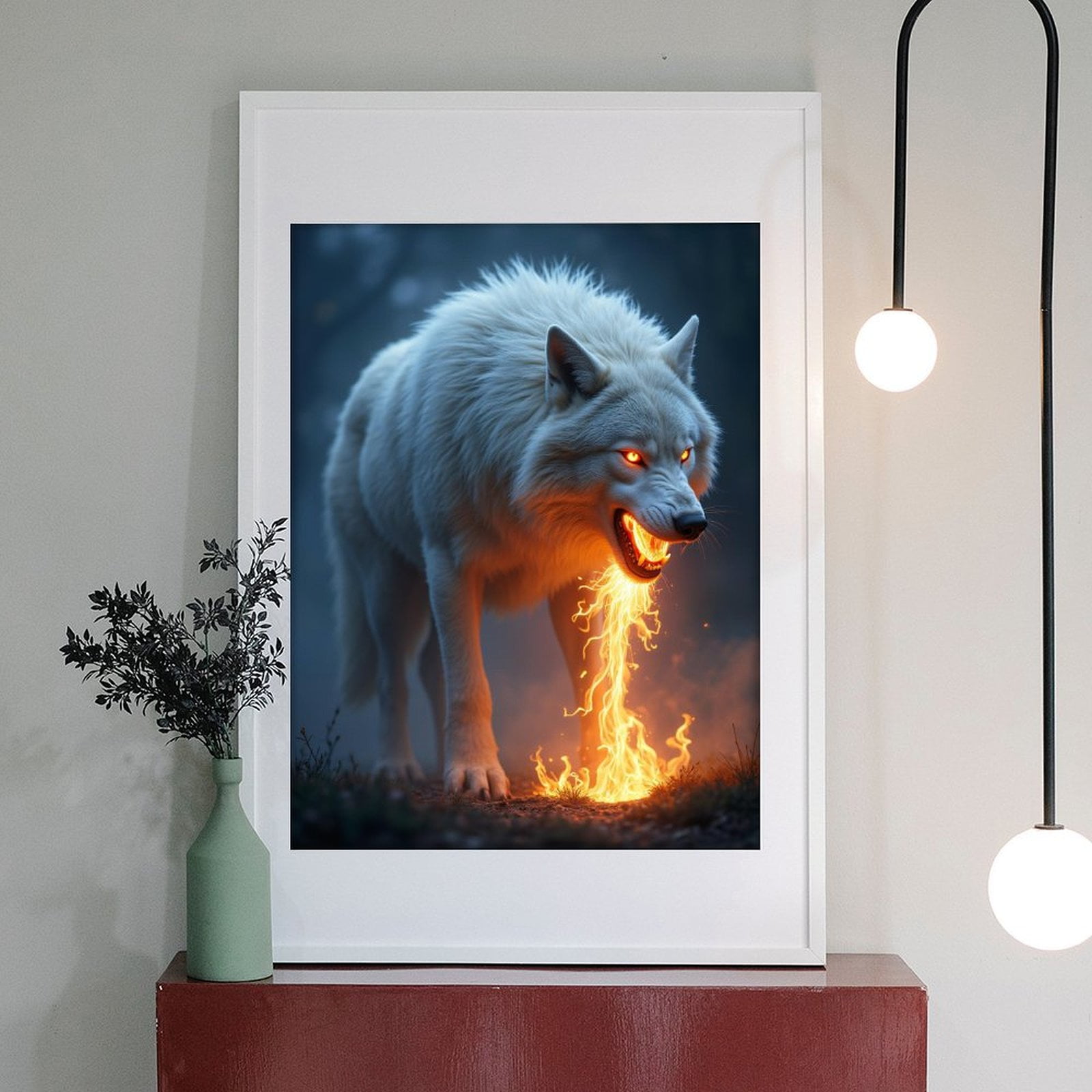 Diamond Art Kits for Adults - 5d White Wolf Flames Glowing Eyes Forest Diamond Painting for Adults, Diamond Art for Adults Beginners, Diamond Painting Kits for Adults for Home Wall Decor
